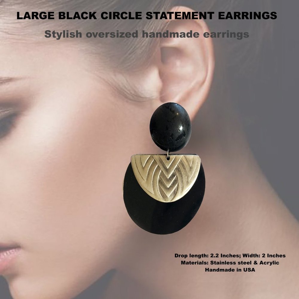 Large Black Circle Statement Earrings - image 1